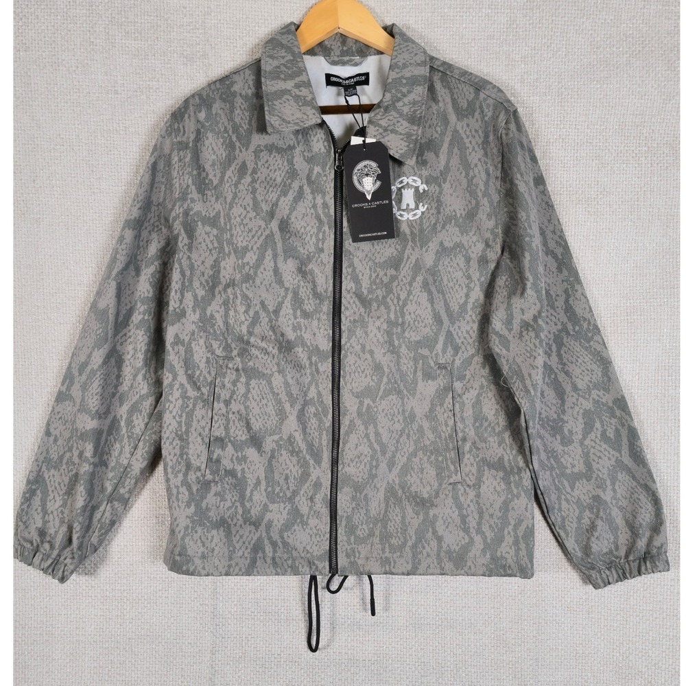 NWT Crooks Castles Snake Skin Twill Shacket Military Green Jacket Mens Size S